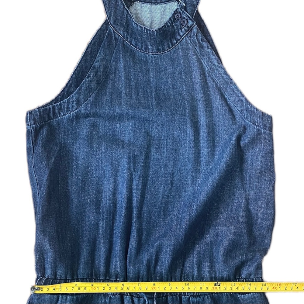 Cloth & Stone Bella Dahl Denim Wide Leg Jumpsuit Raw Hem High Neck Halter Romper - Picture 12 of 15